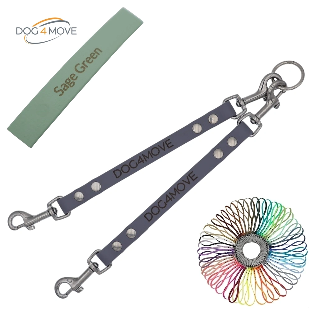 Kopplungsleine TINY Biothane für 2 kleine Hunde, Länge verstellbar von 25 bis 50 cm, mit leichten Karabinern